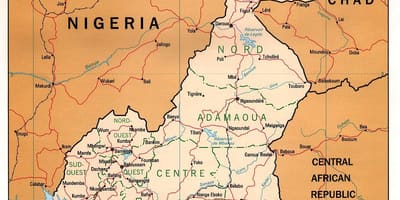 Kimwili ramani ya Cameroon
